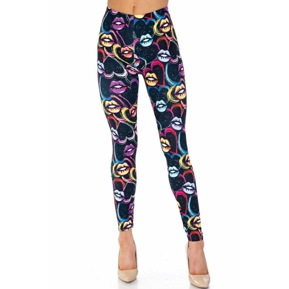 Reg One Size Creamy Soft Colorful Lips And Hearts Leggings - USA‎ Fashion - Picture 4 of 7
